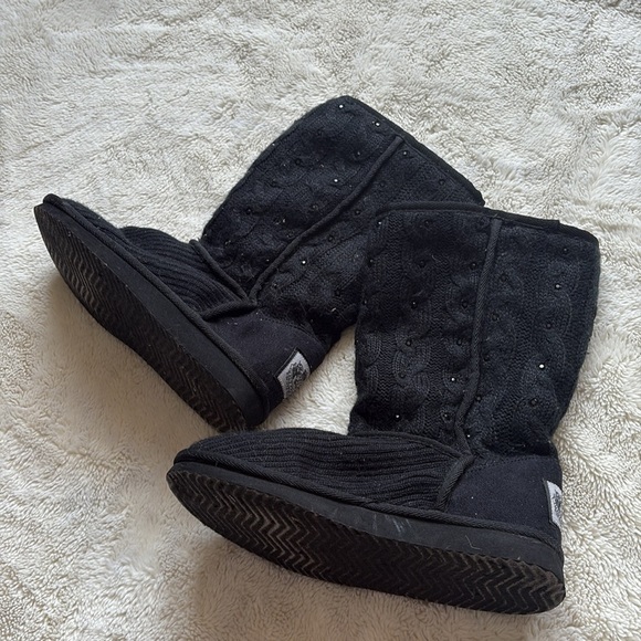 Juicy Couture Black Knit Sparkle Boots | Girls Size 4 | Y2K Cozy Glam Vibe - Picture 1 of 7